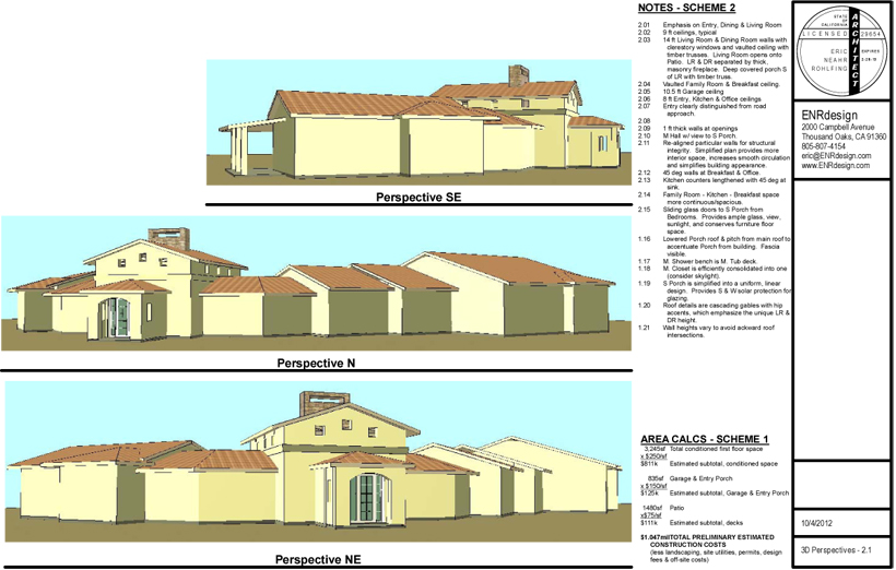 Custom Ranch House, ENR architects, Thousand Oaks, CA 91360 - CAD Renderings